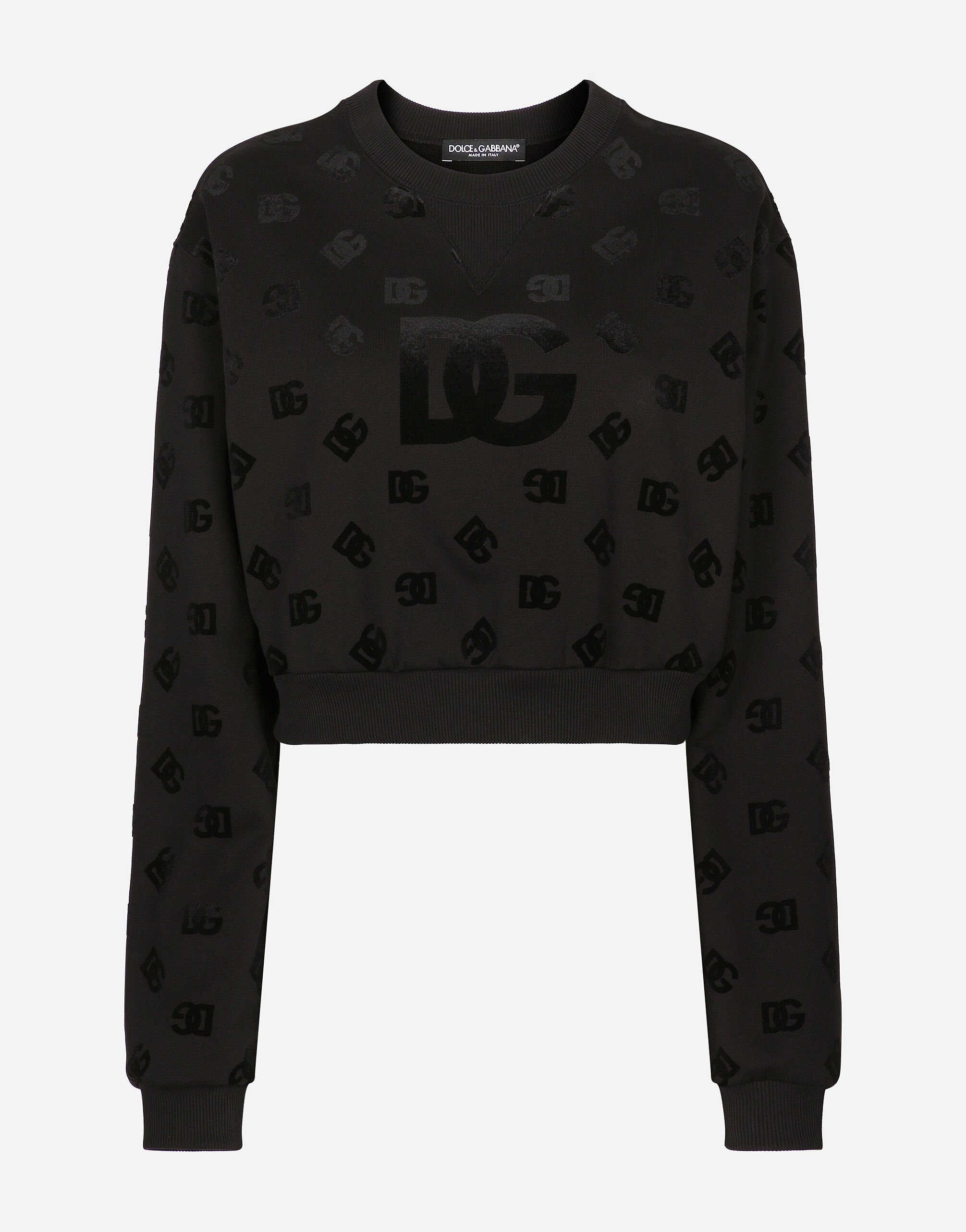 Dolce & Gabbana Sweatshirt aus Jersey mit geflocktem DG-Logoprint Weiss F8T00ZGDCBT