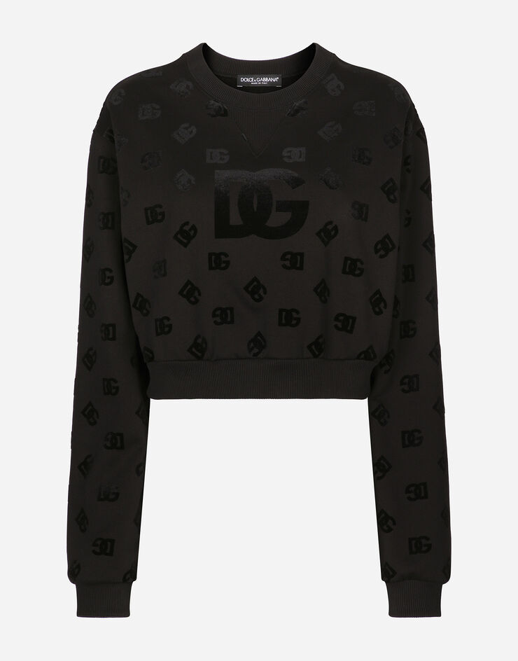 Dolce & Gabbana Sweat-shirt en jersey avec imprimé logo DG floqué Noir F9R60TGDB7F