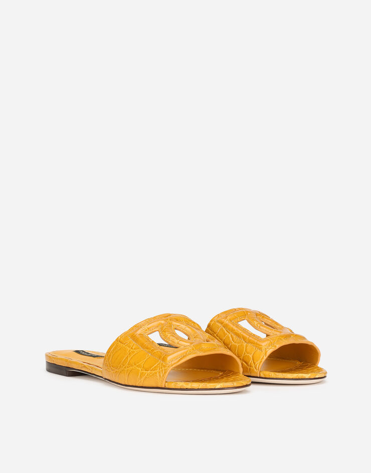 Dolce & Gabbana “Fianchi cocco” crocodile skin slides with the DG Millenials logo Orange CQ0436A2W90