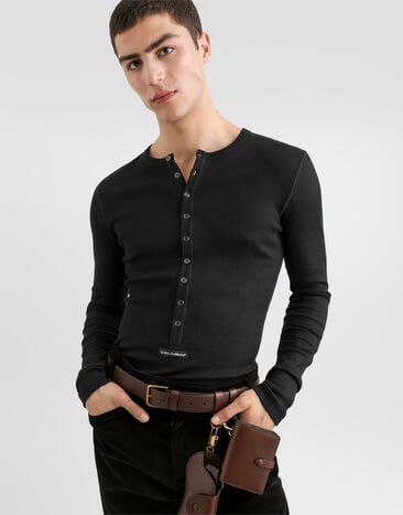 Dolce & Gabbana 티셔츠 세라피노 리브드 코튼 소재 블랙 G8PG8TG7P3I