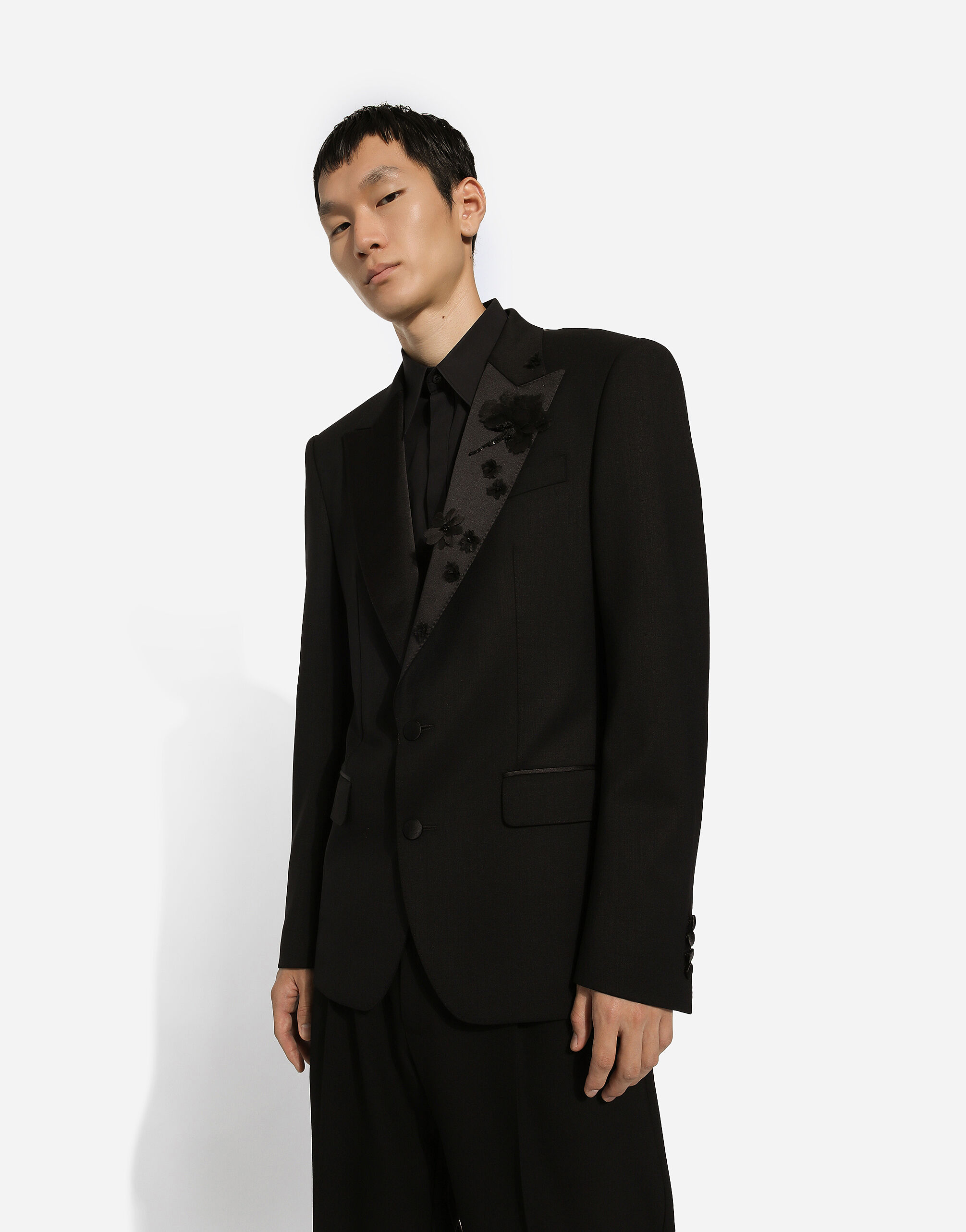 Embroidered single-breasted Sicilia-fit jacket in Black for Men