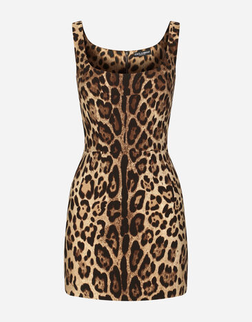 Dolce & Gabbana Vestido corto de charmeuse con estampado de leopardo Multicolor FTCDDDG8HU3