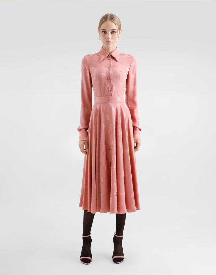 Dolce & Gabbana Falda plato longuette de seda jacquard con logotipo DG Rosa F4CSOTFJ1JO