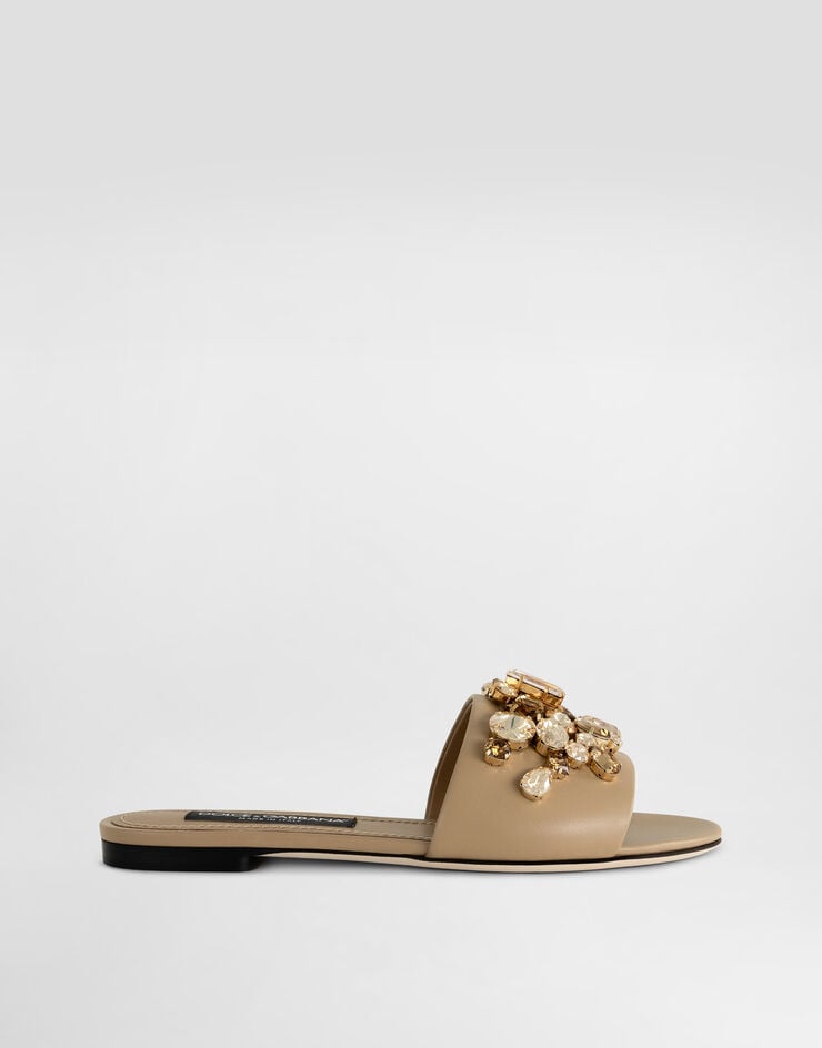 Dolce & Gabbana Nappa leather slippers with embroidery and bezels Brown CQ0637C7341