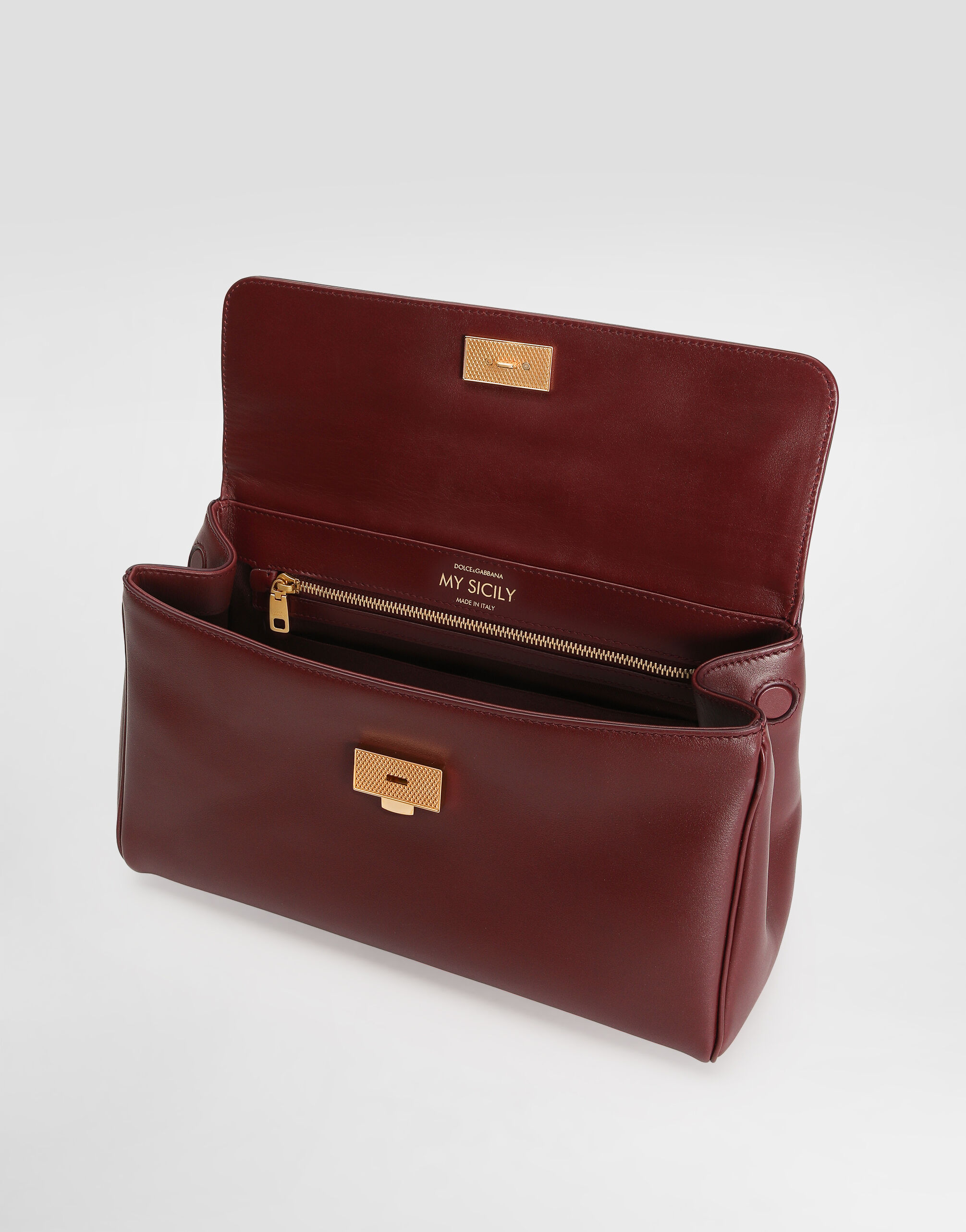 Medium My Sicily handbag in plongé calfskin in Bordeaux for Women
