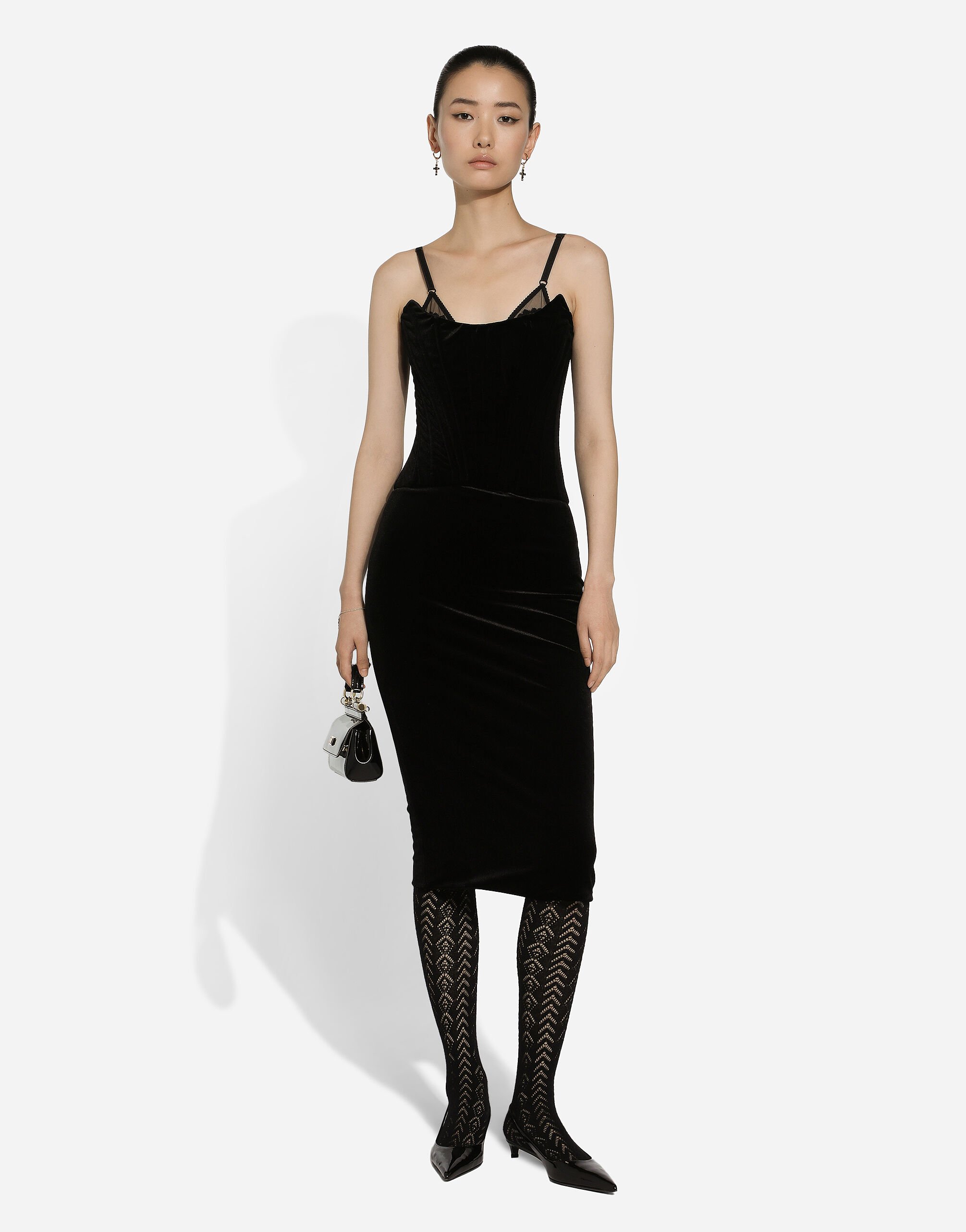 Velvet calf length corset dress in Black for Women Dolce Gabbana US