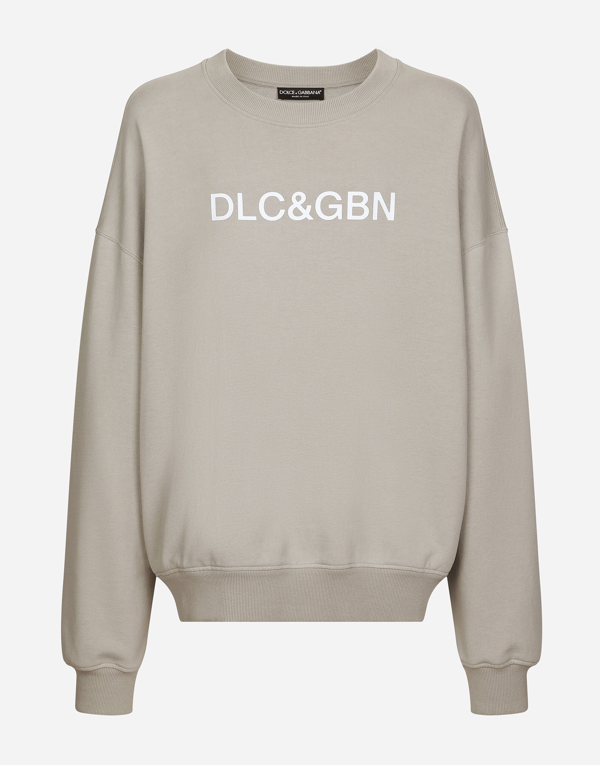 Dolce & Gabbana Round-neck sweatshirt with Dolce&Gabbana logo print Beige G9AKPZG7NQI