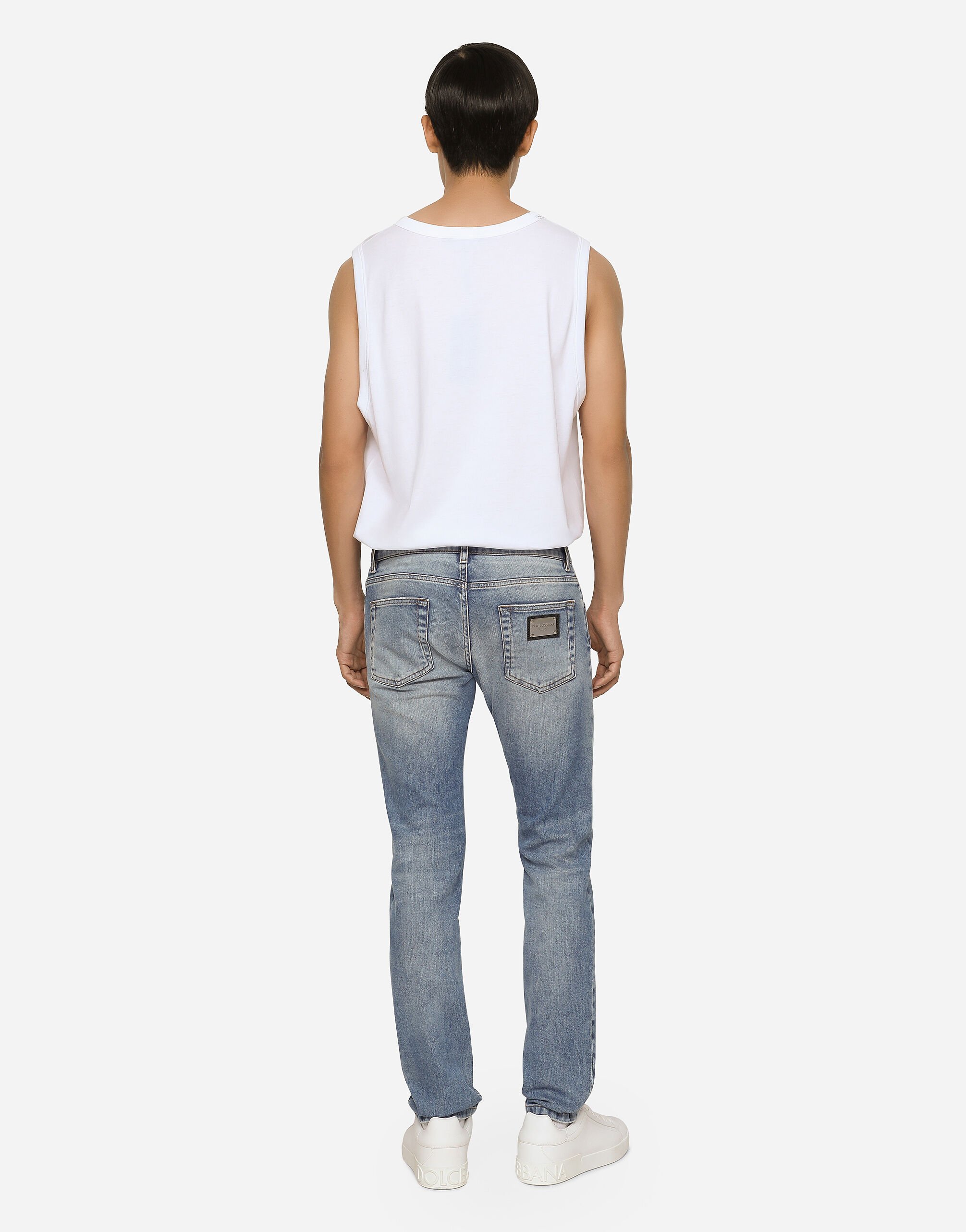 Light blue skinny stretch jeans with rips in Multicolor for