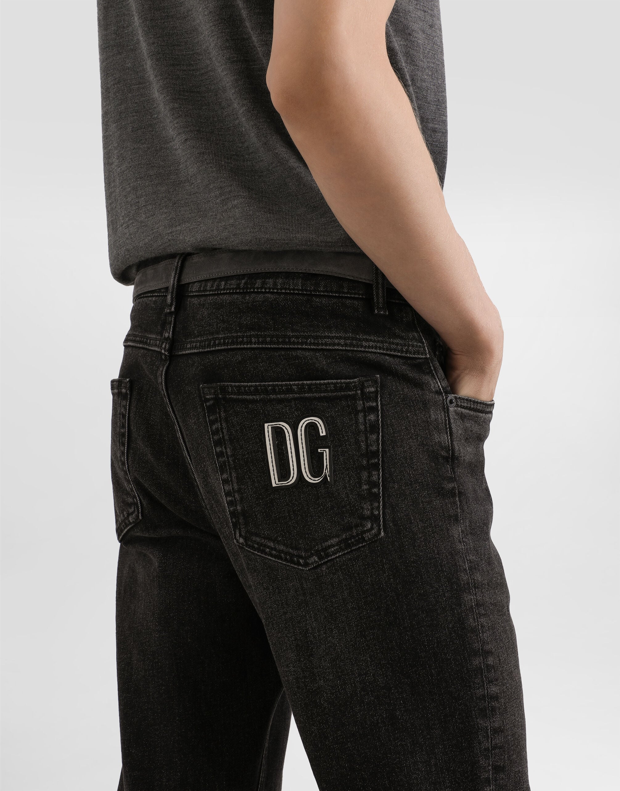 Denim trousers with DG patch in Multicolor for Men | Dolce&Gabbana® US