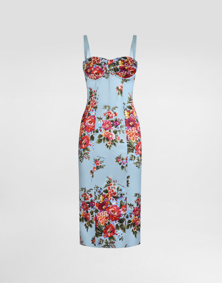 Dolce & Gabbana Flower bouquet-print satin dress Multicolor F60DGTFSICE