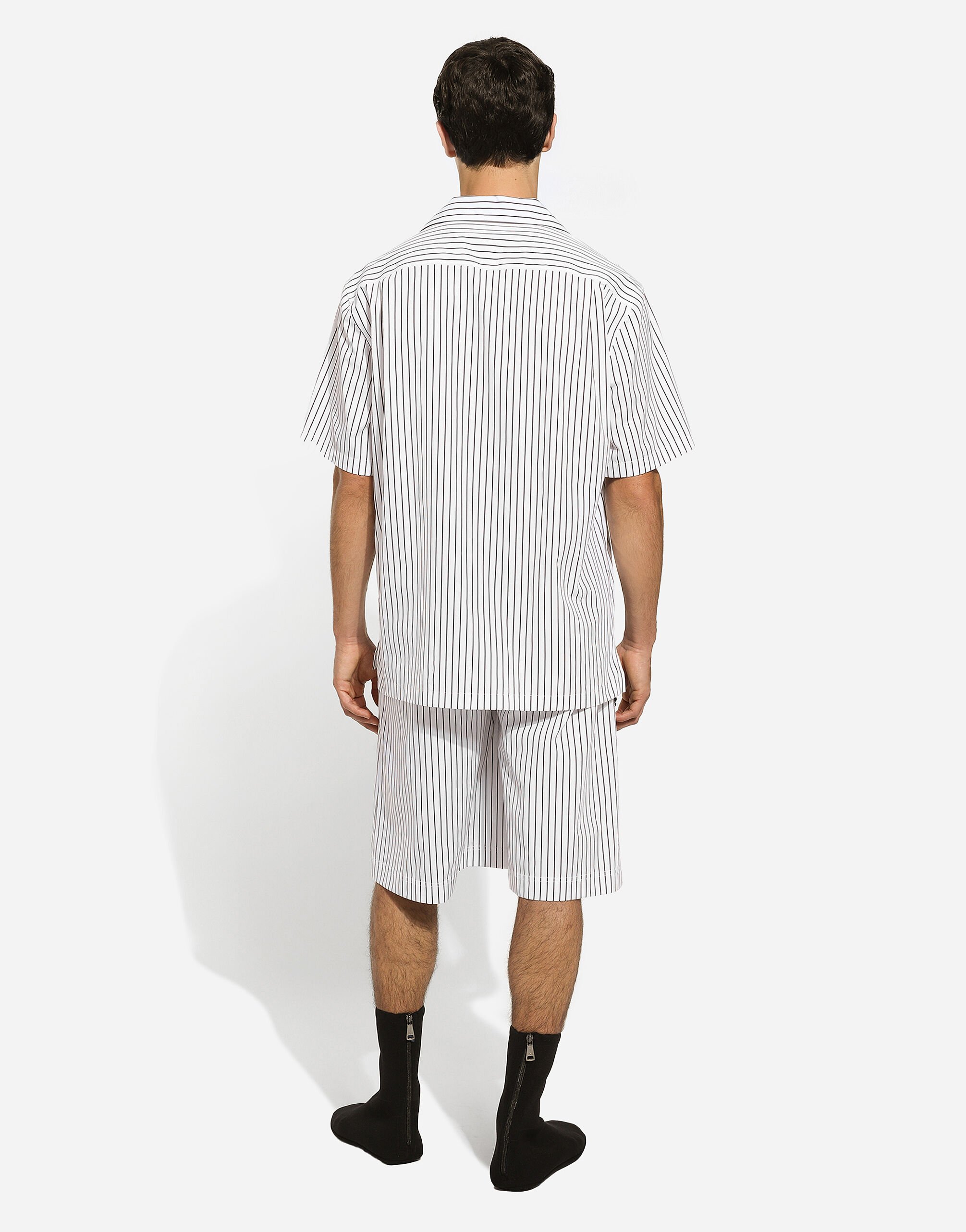 Striped poplin shorts with embroidery in White for Men | Dolce&Gabbana®