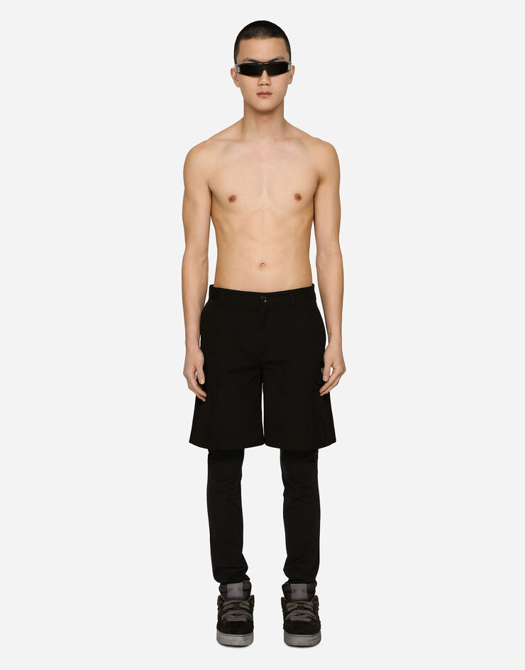 Dolce & Gabbana カーゴバミューダパンツ コットンファイユ DGVIB3パッチ ブラック GZ2EAZHUMS8