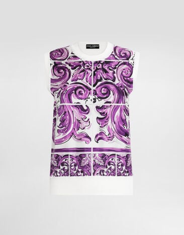 Dolce & Gabbana Majolica -print silk tank top Multicolor FXT06TJBSJF