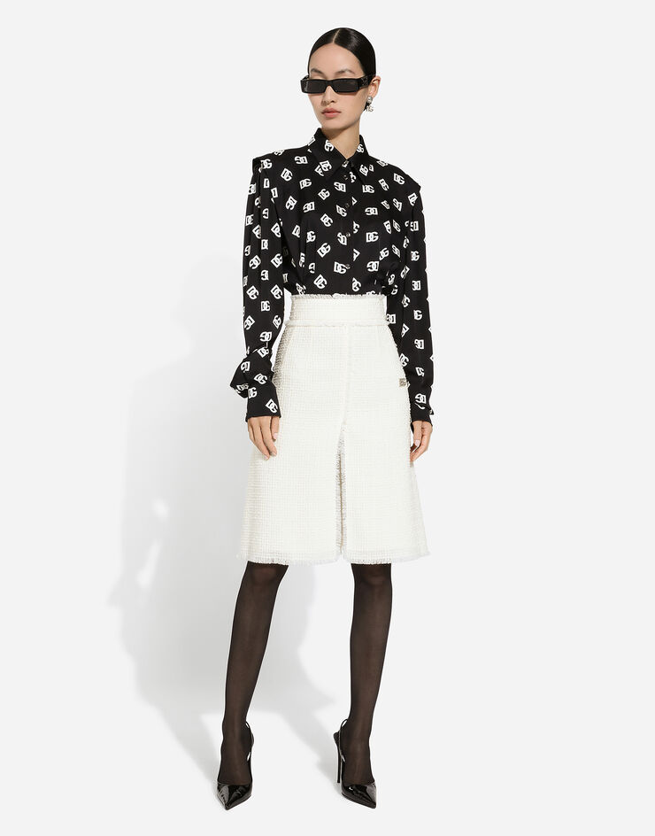 Dolce & Gabbana Raschel tweed midi skirt with central slit White F4CJHTGDCAW
