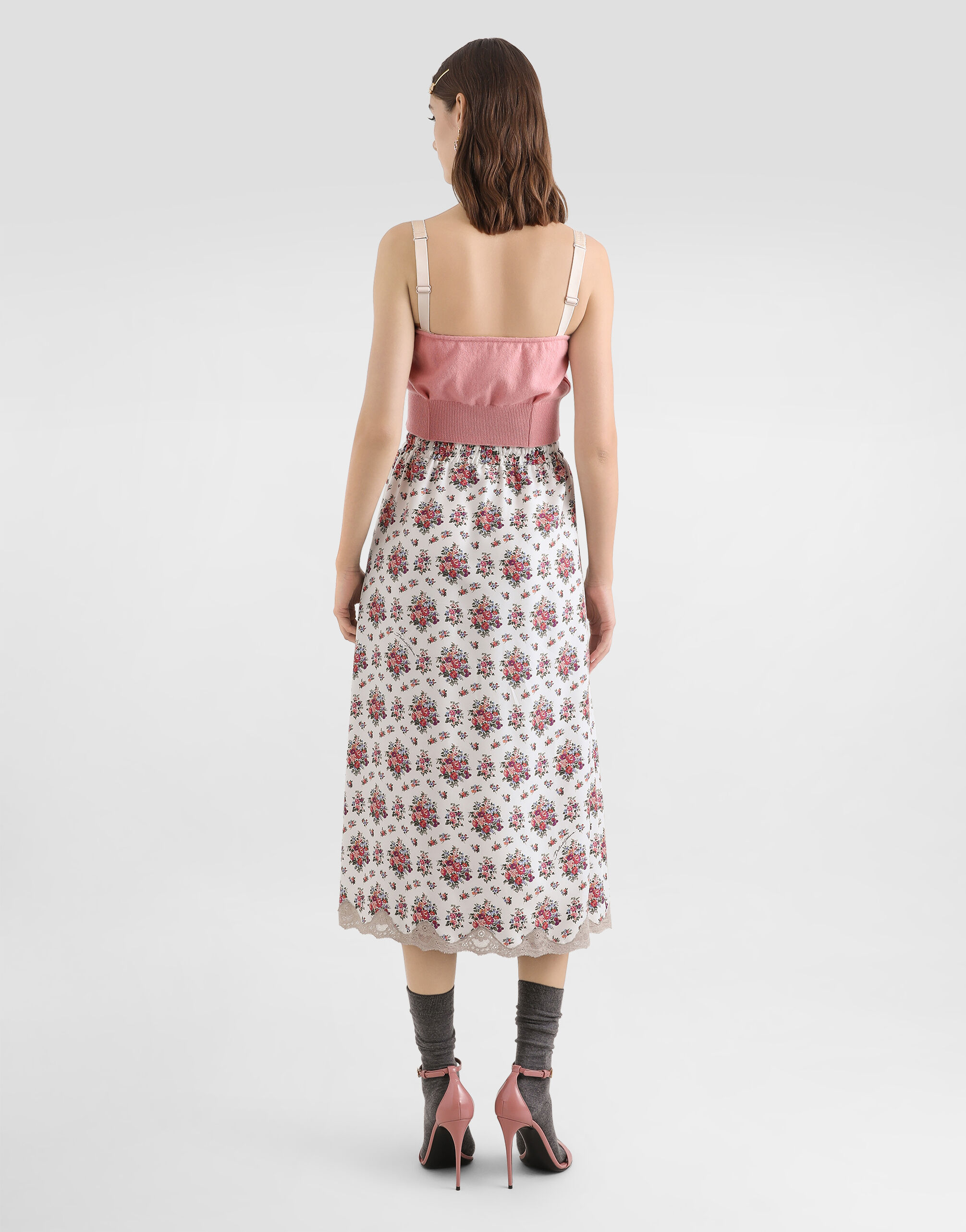 Small flower bouquets-print midi skirt
