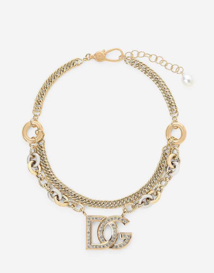 Dolce & Gabbana Logo 无色蓝宝石 18K 白金与黄金项链 白金/黄金 WNMY3GWSAPW