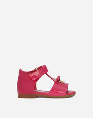 DolceGabbanaSpa Patent leather first steps sandals with metal DG logo Pink L2JBP0ISMFZ