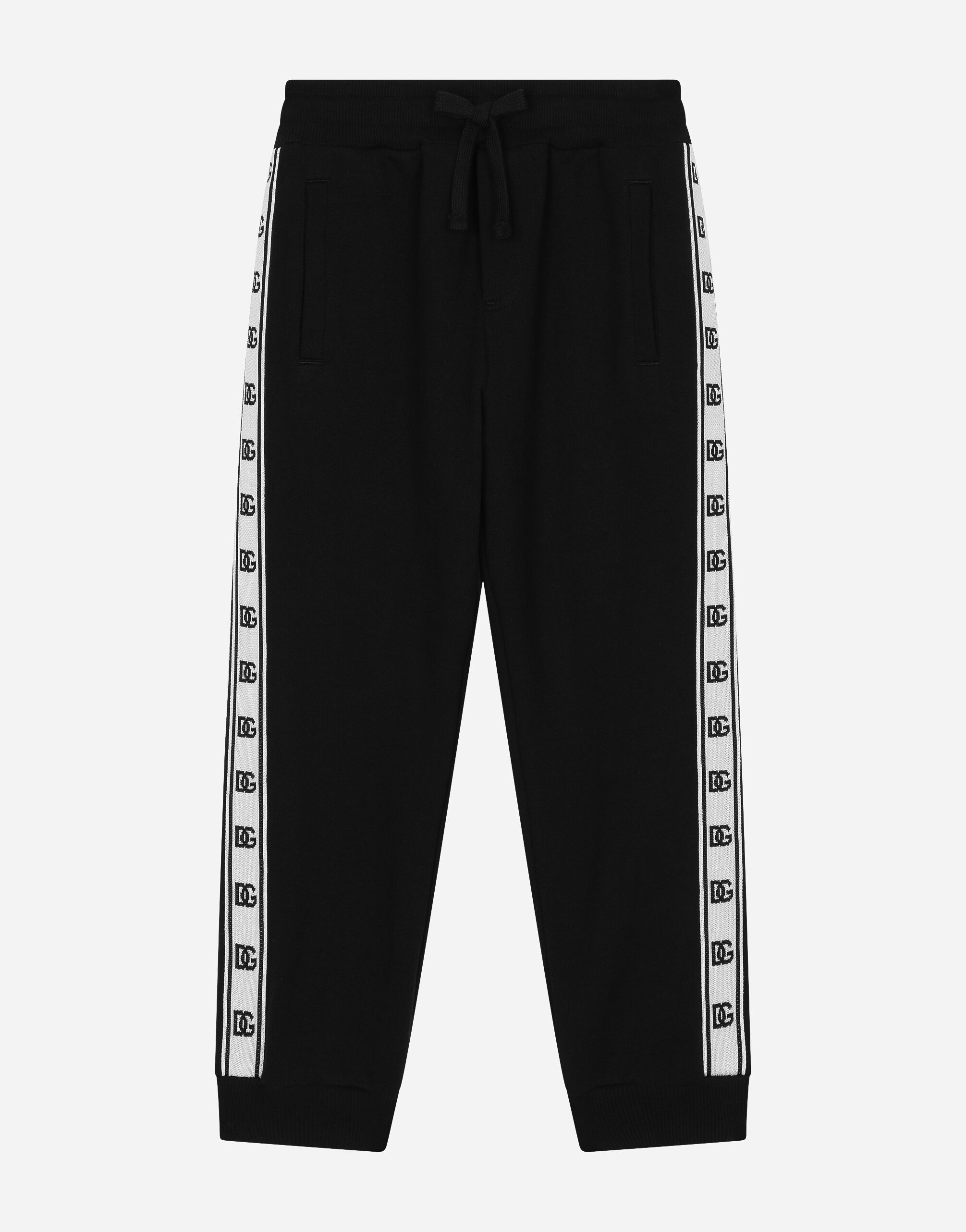 Dolce & Gabbana Cotton jogging pants with logo band on side Negro L42Q37LDC28