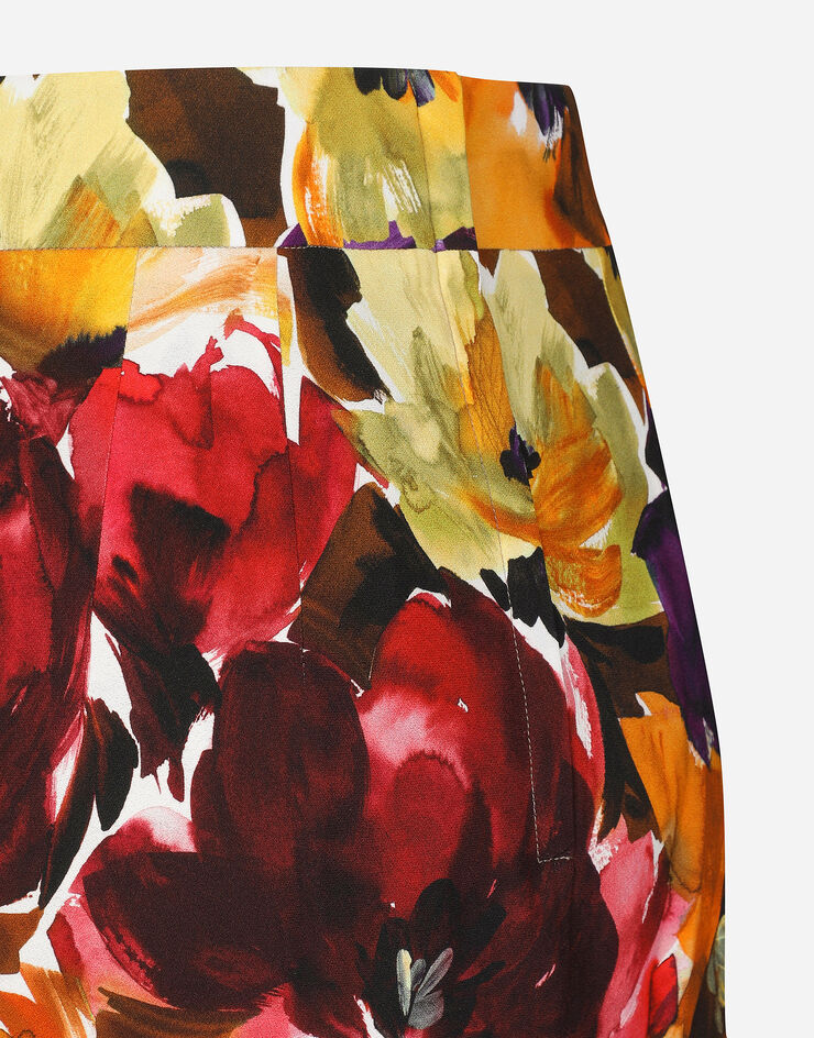 Dolce & Gabbana Cady calf-length skirt with abstract flower print Print F4CS8TFSIBE