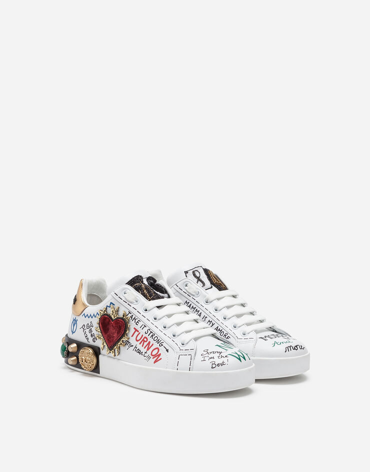 Dolce & Gabbana Printed calfskin nappa Portofino sneakers with patch and embroidery 白/金 CK1544AH029