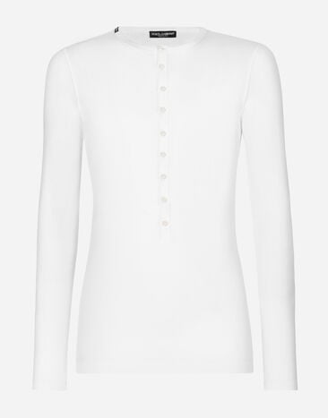 Dolce & Gabbana Fine-rib cotton granddad-neck T-shirt White G8RG0TFU75F
