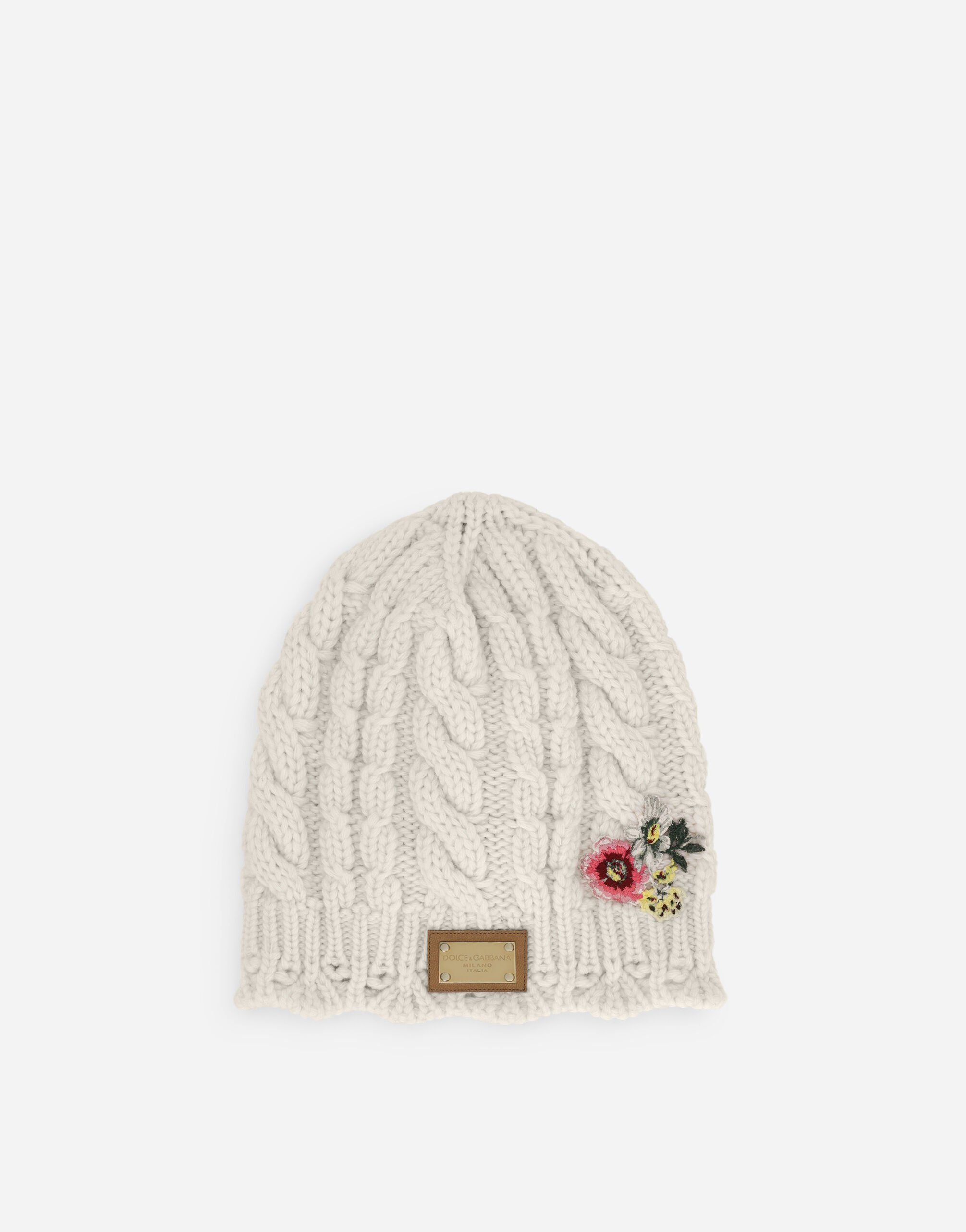 Dolce & Gabbana Cable-knit hat with logo tag and embroidery Multicolor LBKH85JACV2