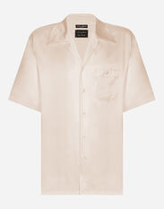 Dolce & Gabbana Silk satin Hawaiian shirt with metal DG logo Pale Pink I5956MFU1AU