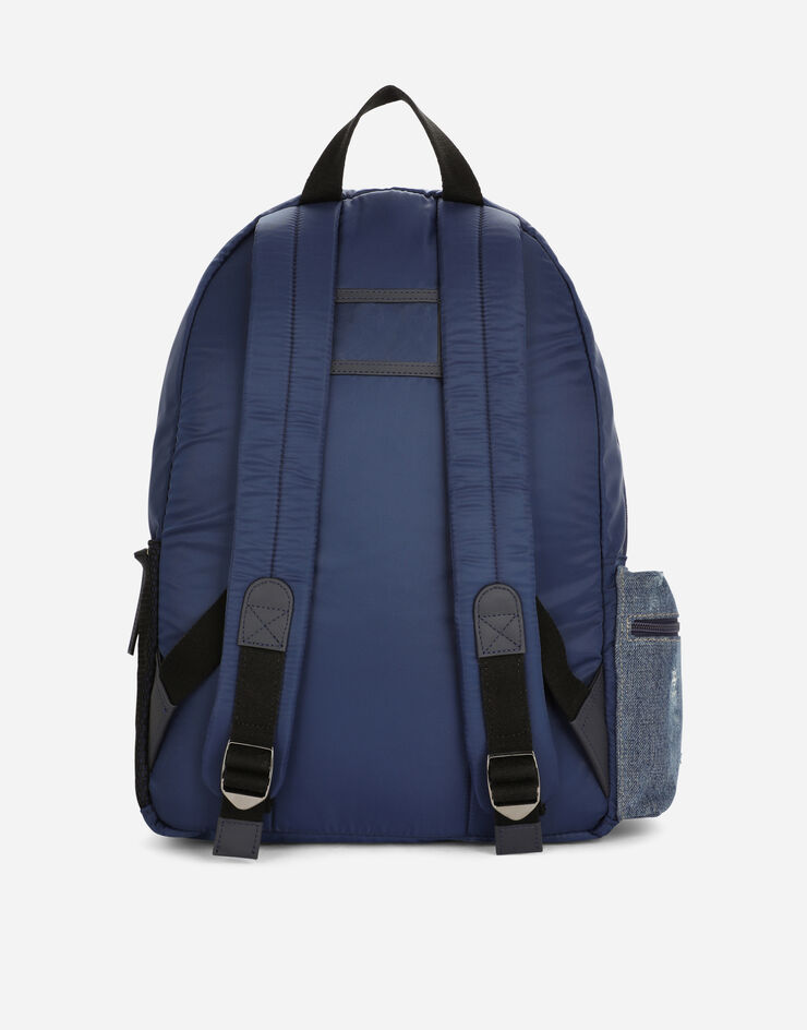 Dolce & Gabbana Denim and nylon backpack with logo tag Blue EM0105AA527
