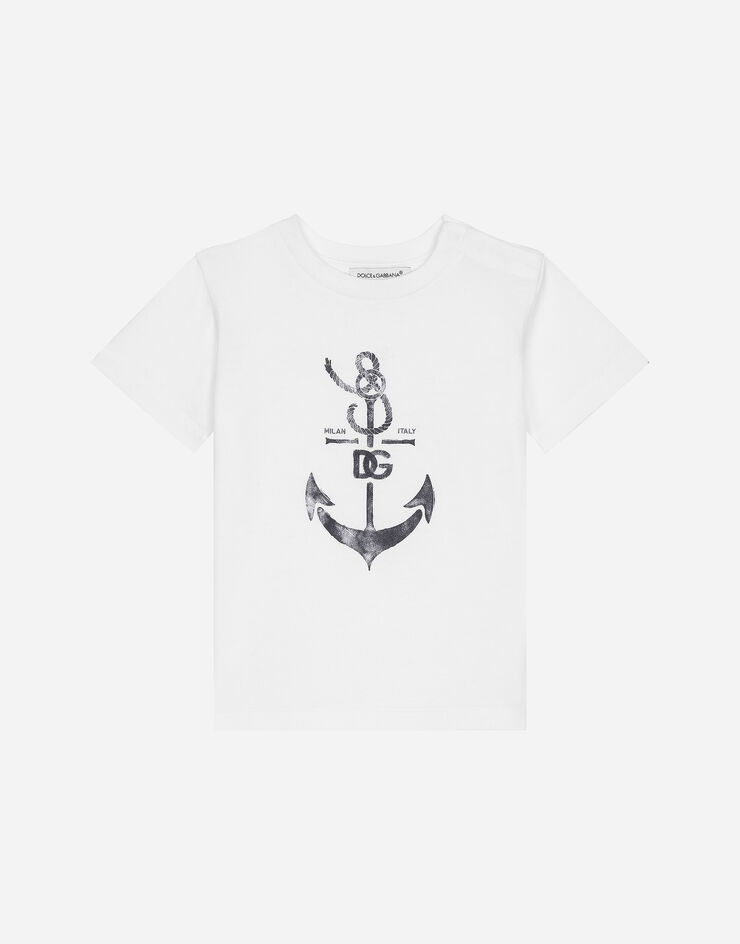 Dolce & Gabbana Jersey T-shirt with DG anchor print Blanco L1JT7WG7L1C