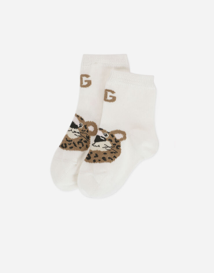 Dolce & Gabbana Chaussettes avec bébé léopard et logo DG en jacquard Multicolore LNKA82JACU3