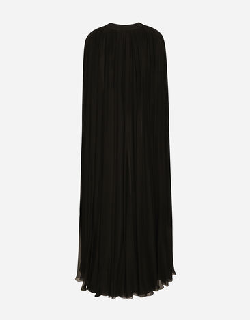 Dolce&Gabbana Silk chiffon cape with flower appliqué Black F0W1NTFU1AT