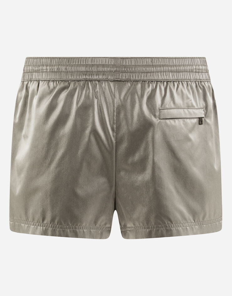 Dolce & Gabbana Short iridescent nylon swim trunks with patch Grey M4B91TFUSST
