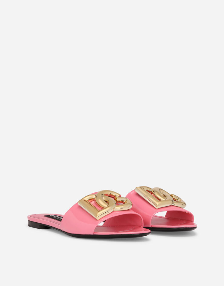 Dolce & Gabbana Patent leather sliders with DG logo Pink CQ0455A1471