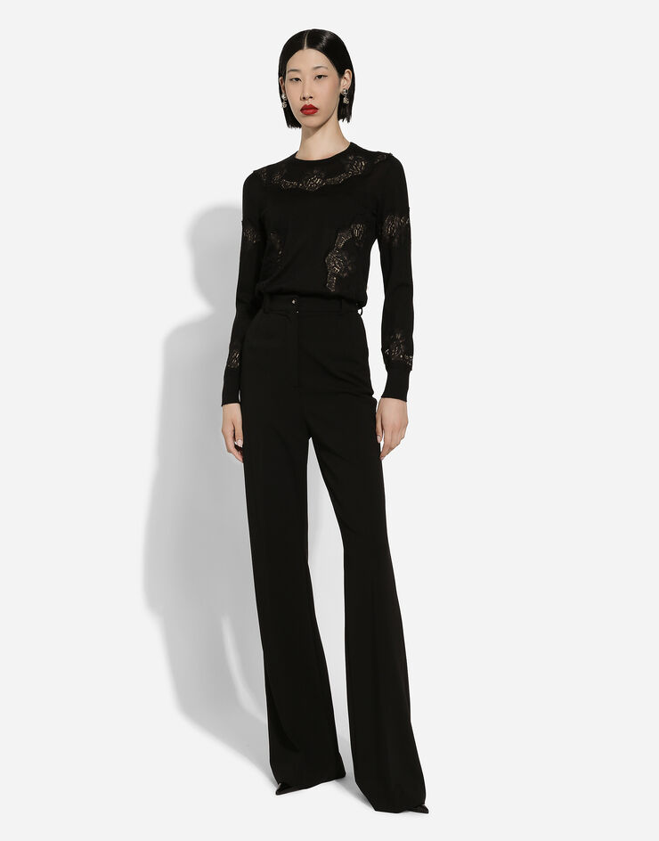Dolce & Gabbana Pull en cachemire et soie avec intarsia en dentelle Noir FXJ31TJEMO7