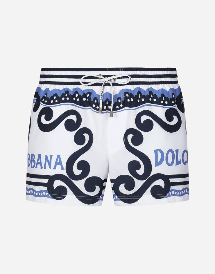 Dolce & Gabbana Kurze Badeshorts Print Marina Azurblau M4A06TFHMU0