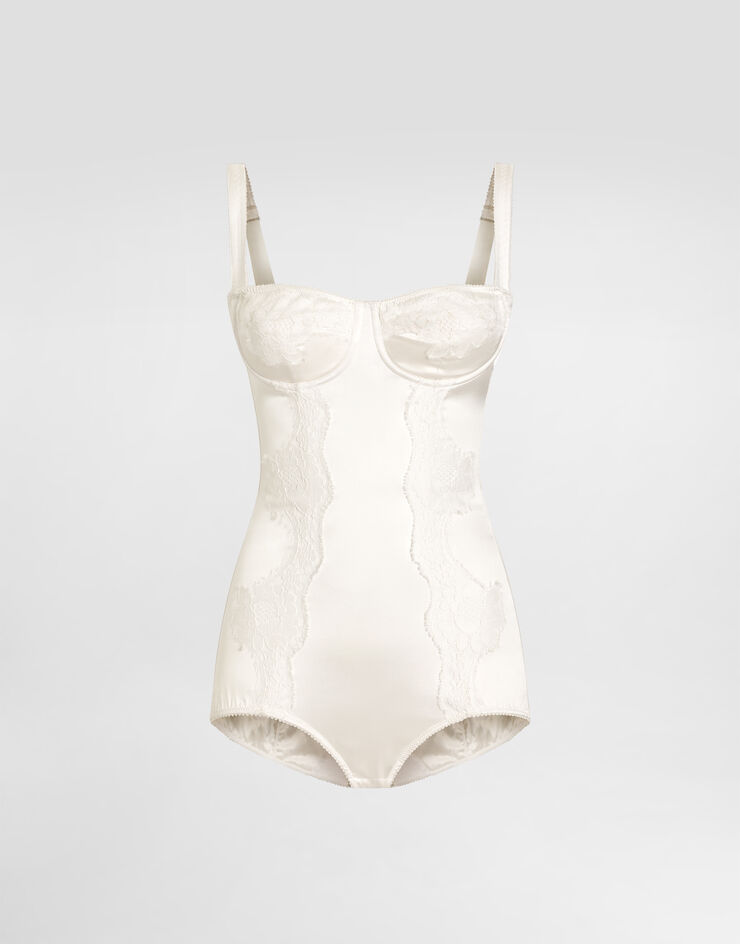 Dolce & Gabbana Silk balconette bodysuit with lace Dolce & Gabbana Silk balconette bodysuit with lace White O9A05TONO13