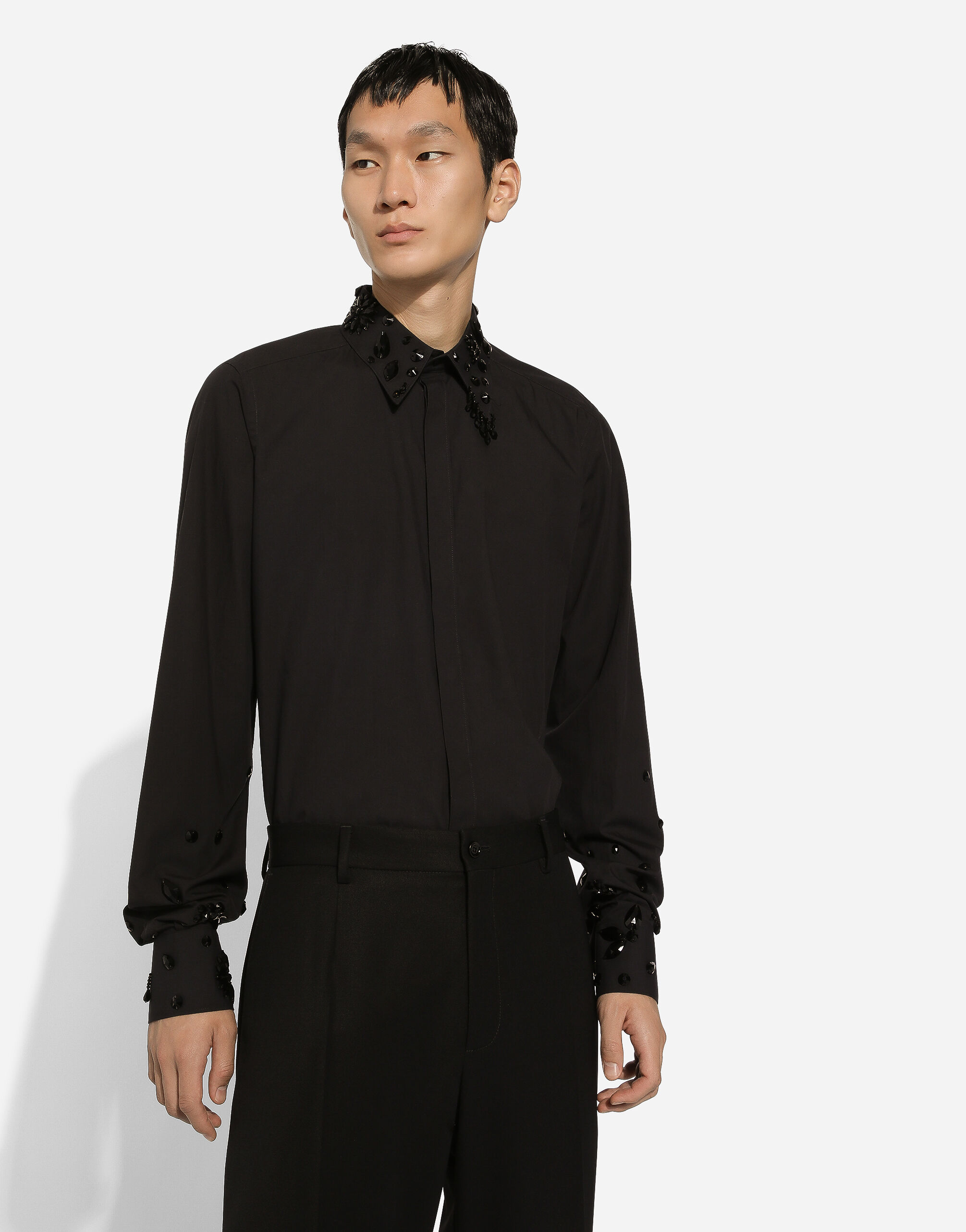 Martini fit shirt with rhinestone embroidery in Negro for Men Dolce Gabbana