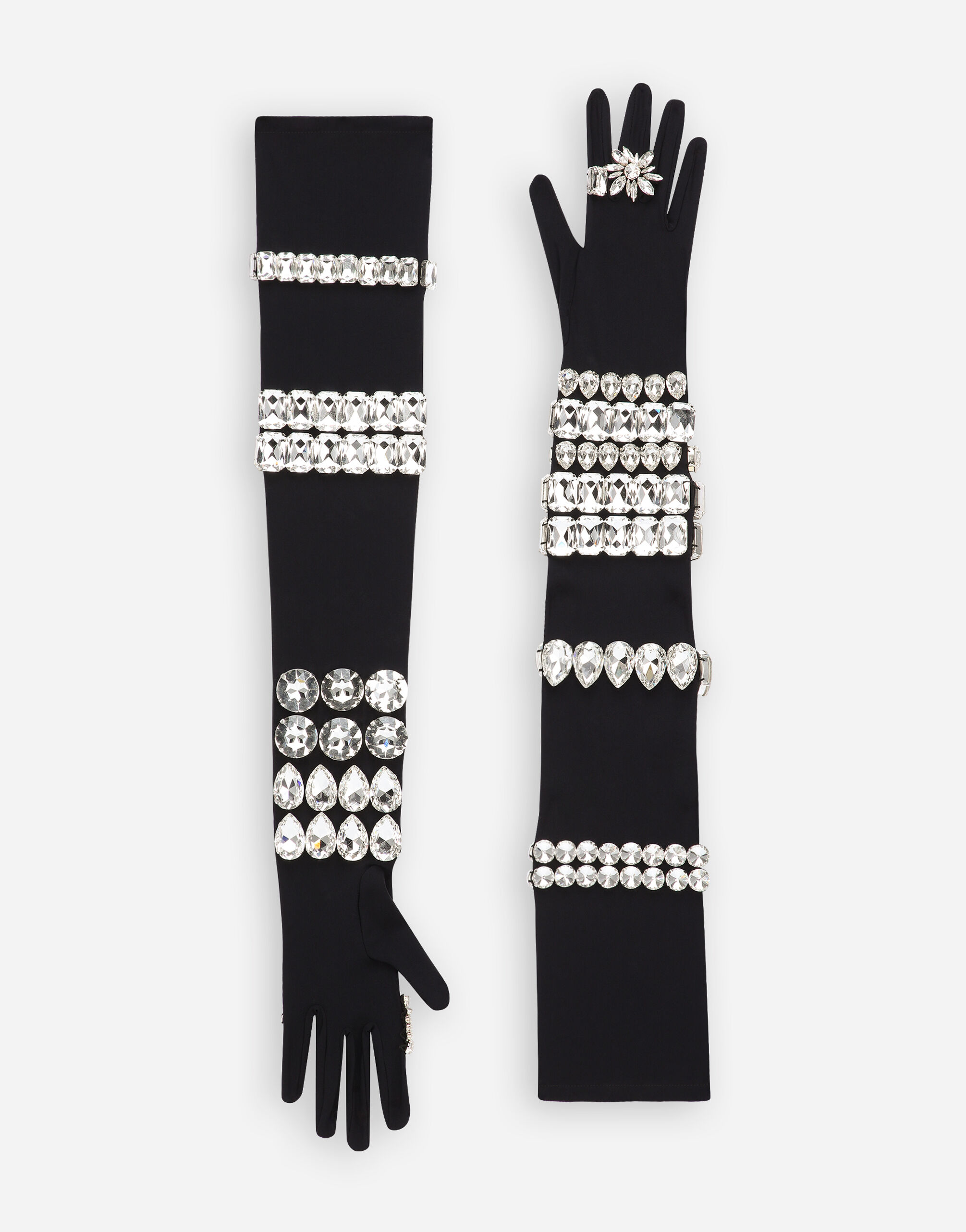 Dolce & Gabbana KIM DOLCE&GABBANA Long jersey gloves with rhinestone embellishment Black FH652AFU2XJ