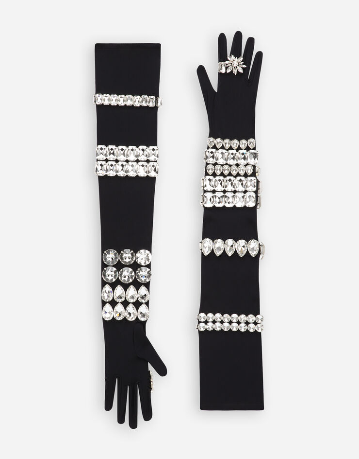Dolce & Gabbana KIM DOLCE&GABBANA Long jersey gloves with rhinestone embellishment разноцветный FG104ZGDBR6