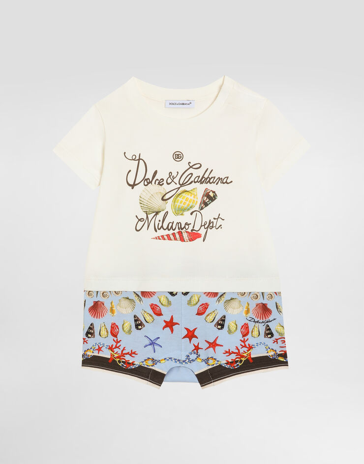 Dolce & Gabbana Shell-print short-sleeved jersey romper Multicolor L1JO2GG7PKE