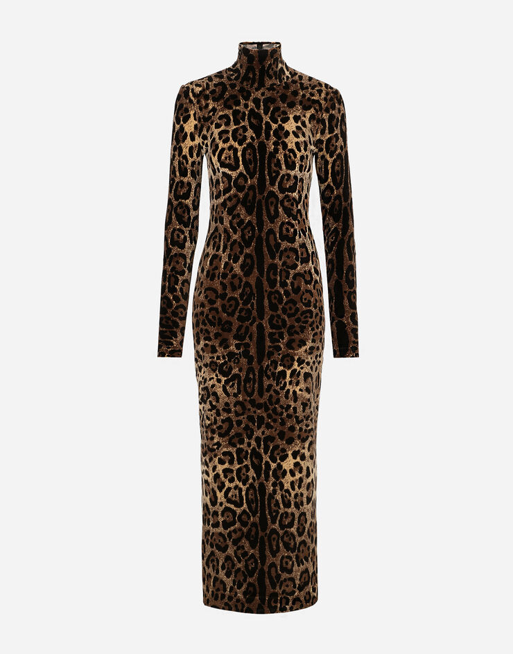 Dolce&Gabbana Abito lungo in ciniglia Jacquard leopardo Multicolore F6R6OTFJ7D5