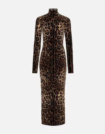 Dolce & Gabbana Long chenille dress with jacquard leopard design Black F6K2WTFURAG