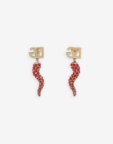 Dolce & Gabbana Earrings with rhinestone-detailed horn and DG logo Gold WEQ6C6W1111