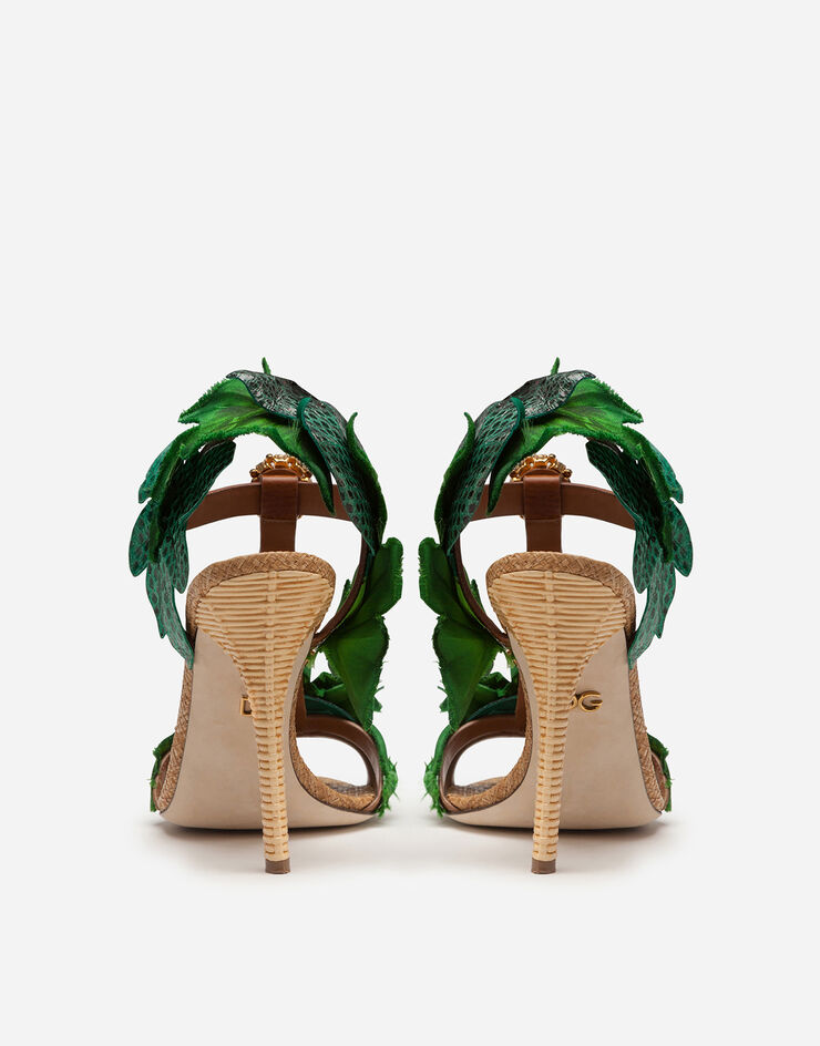 Dolce & Gabbana Sandals in cowhide with leaf appliqué and bejeweled embroidery BEIGE/VERT CR1044AX891