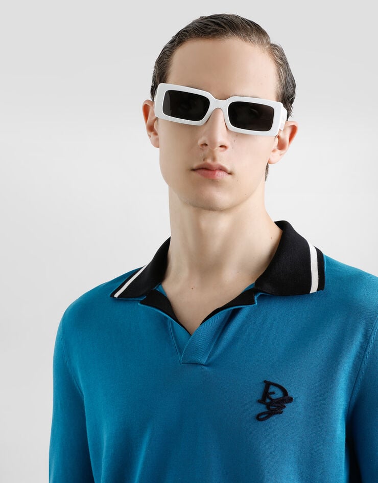 Dolce & Gabbana Cotton polo-shirt with embroidered logo Blue GXZ54ZJBCF9