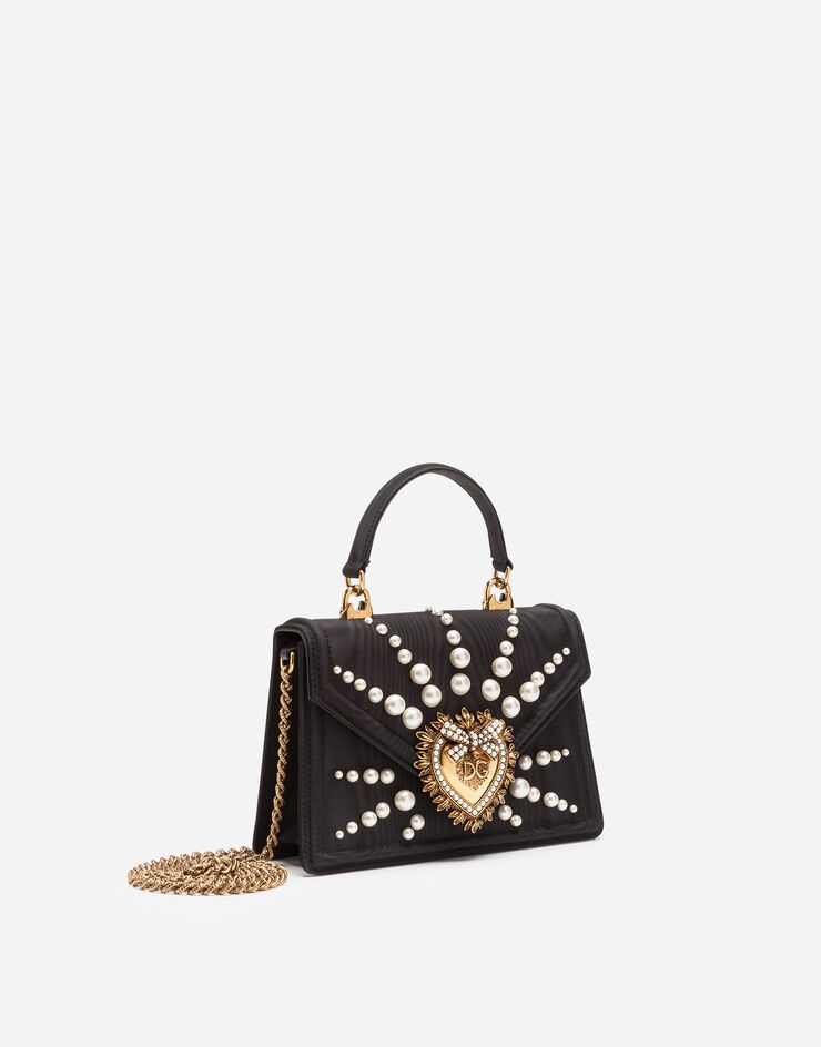 Dolce & Gabbana Small moiré Devotion bag with pearl embroidery NERO BB6711AJ672