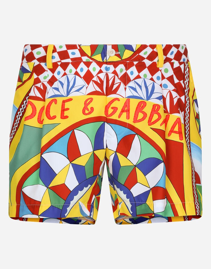 Dolce & Gabbana Short swim trunks with Carretto print Red M4E68TFHMTB