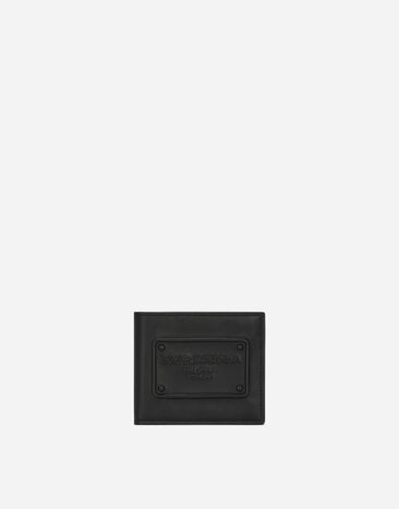 Dolce & Gabbana Portafoglio bifold in pelle di vitello con logo in rilievo Nero BP3309A8034