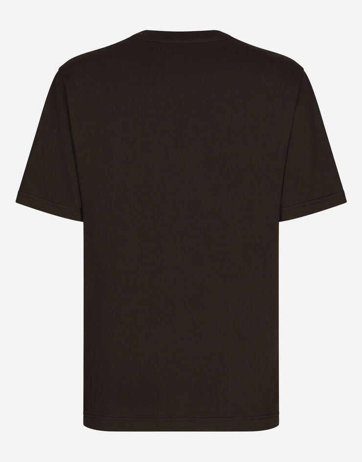 Dolce & Gabbana Camiseta de algodón con minibolsillo en piel y logotipo Marrón G8PN9ZG7M3I