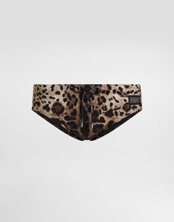Dolce & Gabbana 레오파드 프린트 하이 레그 브리프 수영복 애니멀 프린트 M4A77JONO04